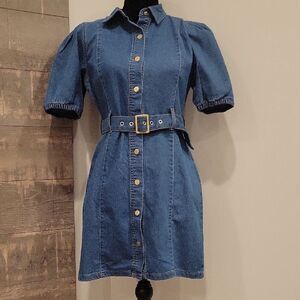 Denim Button-Up Belted Dress